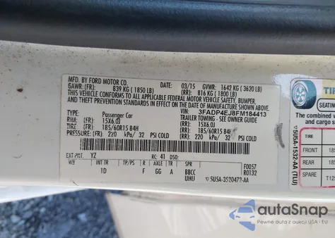 2015 Ford Fiesta Se из США, поврежденный, VIN 3FADP4EJ8FM184413